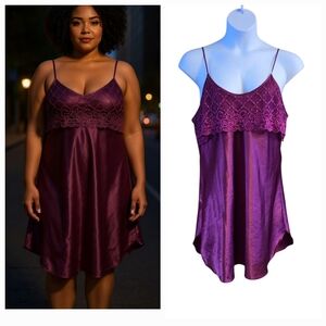 VTG Intimate Affiair California Nightgown Chemise Deep Purple Satin Plus Size 1X